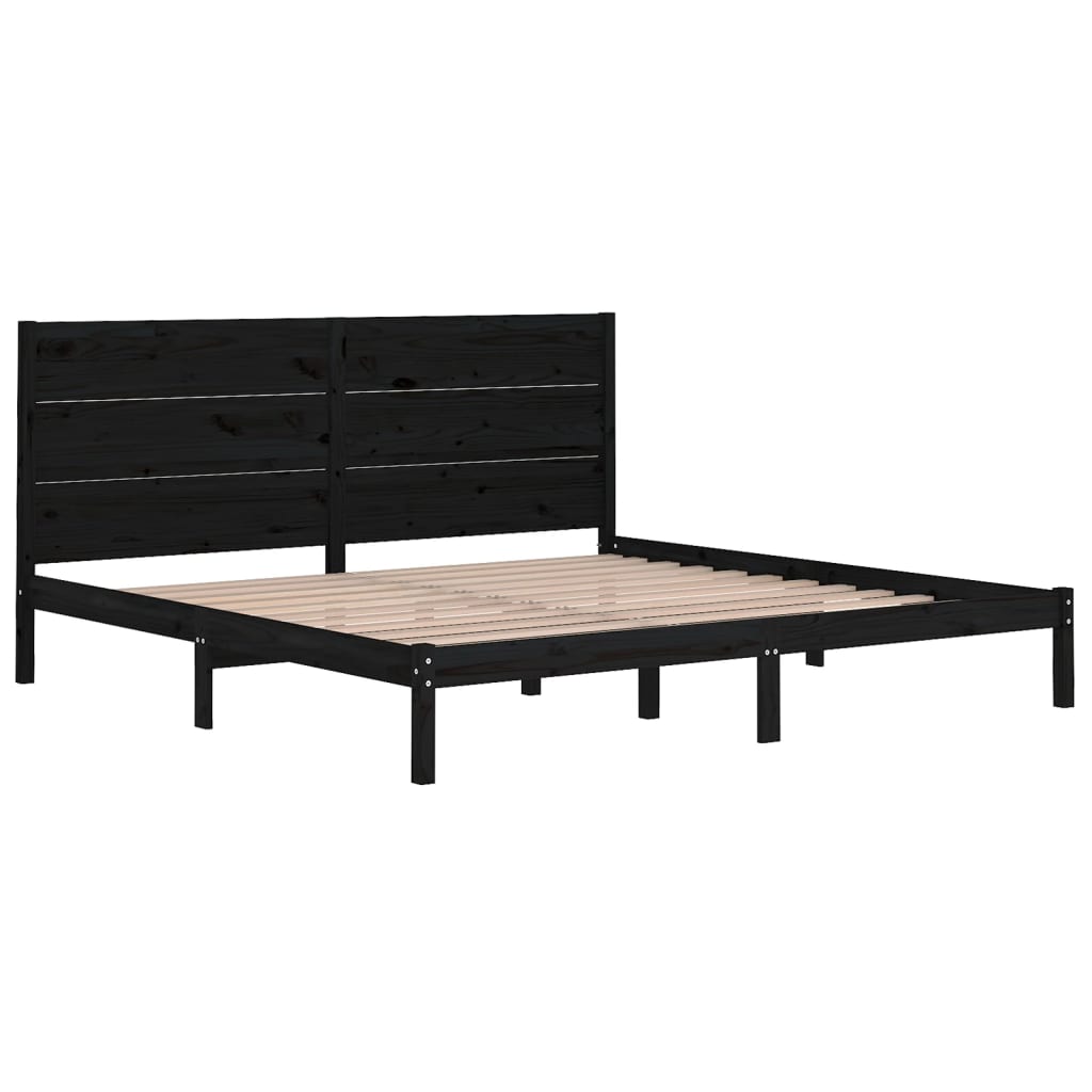 Cadre de lit sans matelas noir 200x200 cm bois massif de pin - XIOS