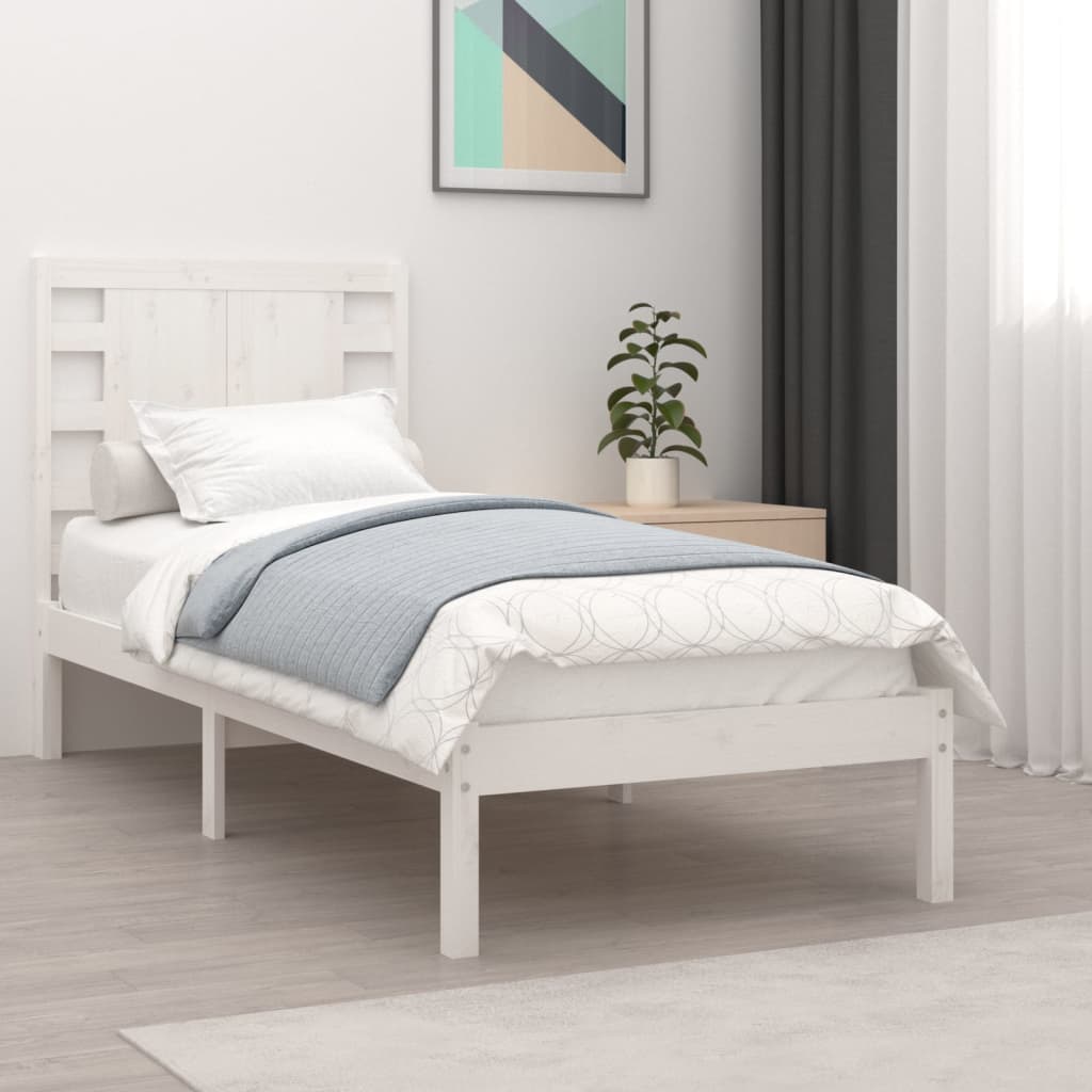 Cadre de lit sans matelas blanc 75x190 cm bois massif - XIOS