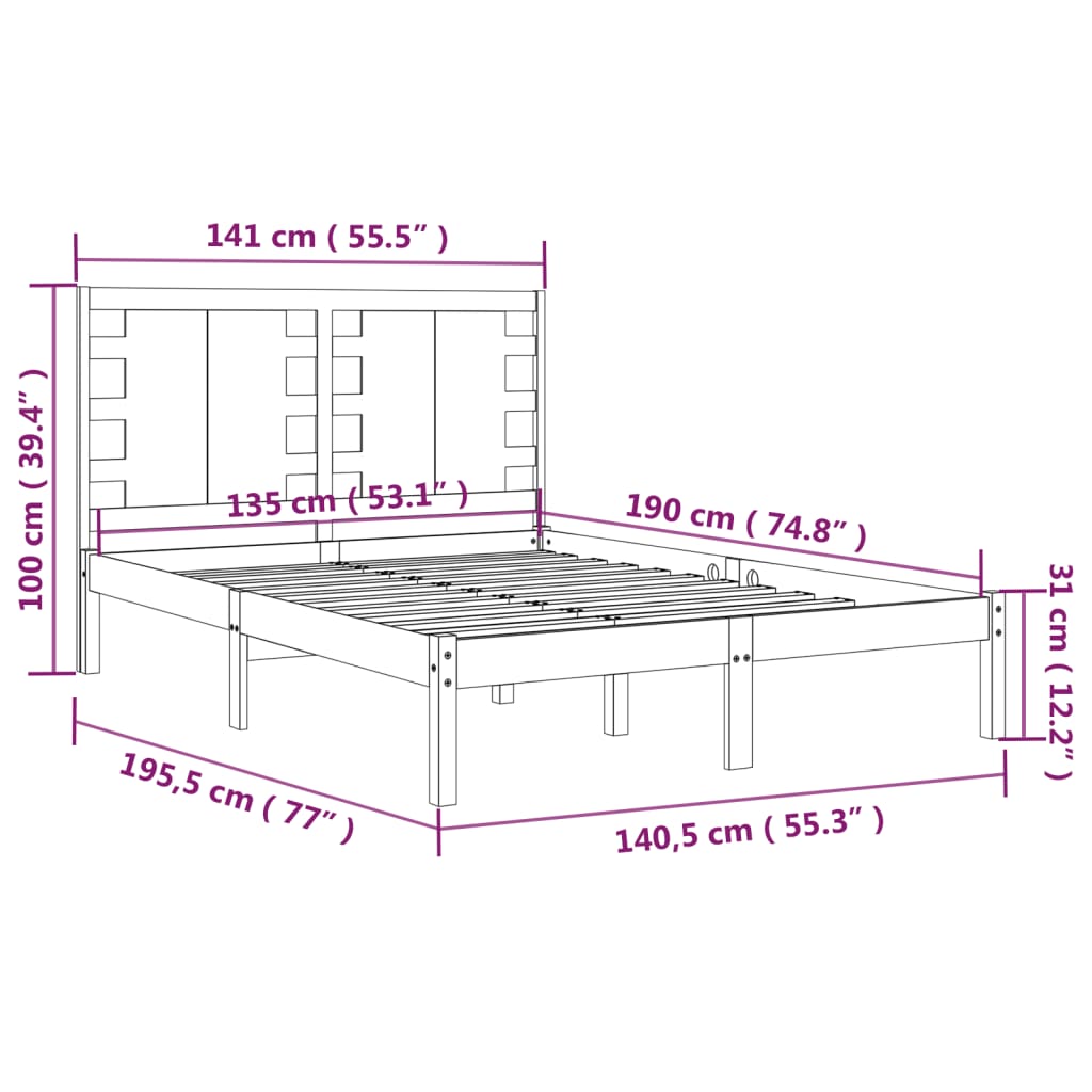Cadre de lit sans matelas 135x190 cm bois massif - XIOS