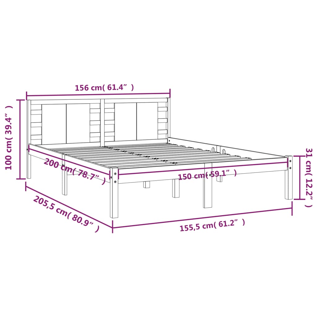 Cadre de lit sans matelas blanc 150x200 cm bois massif - XIOS
