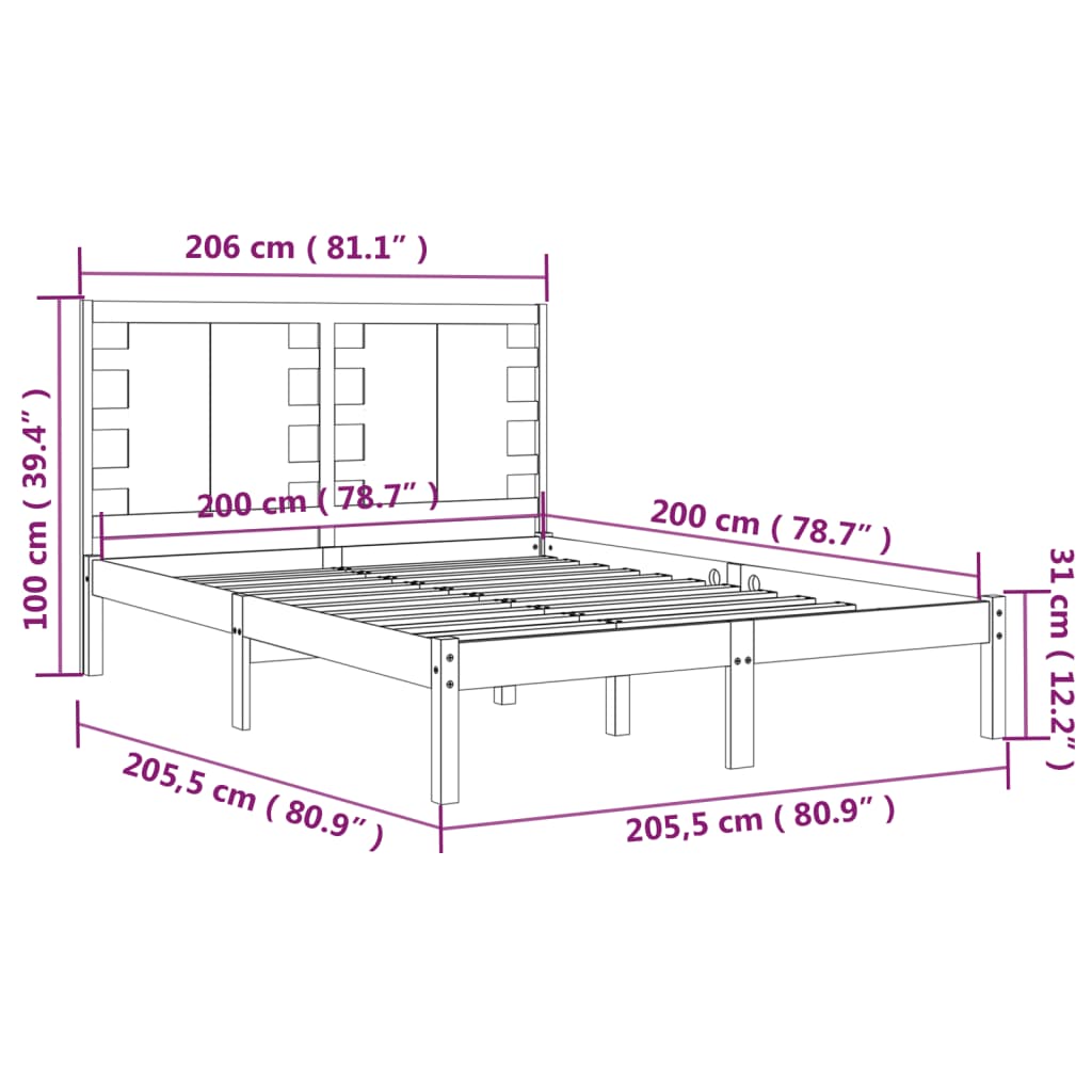 Cadre de lit sans matelas 200x200 cm bois massif de pin - XIOS