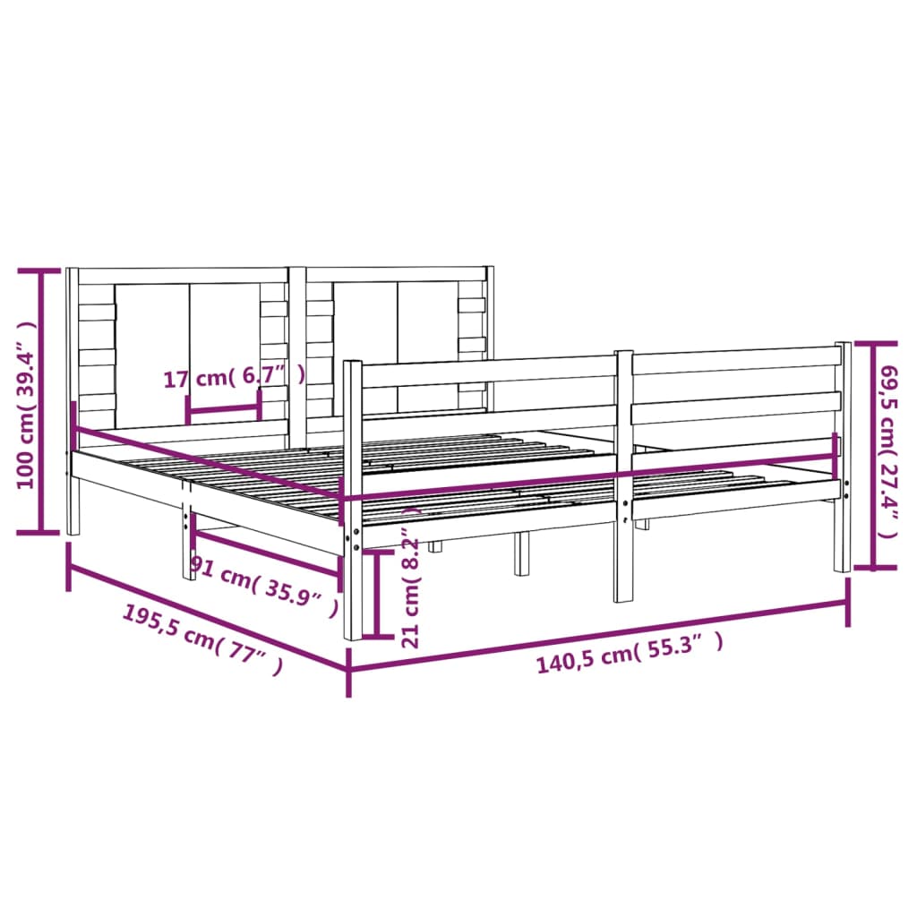 Cadre de lit sans matelas 135x190 cm bois de pin massif - XIOS