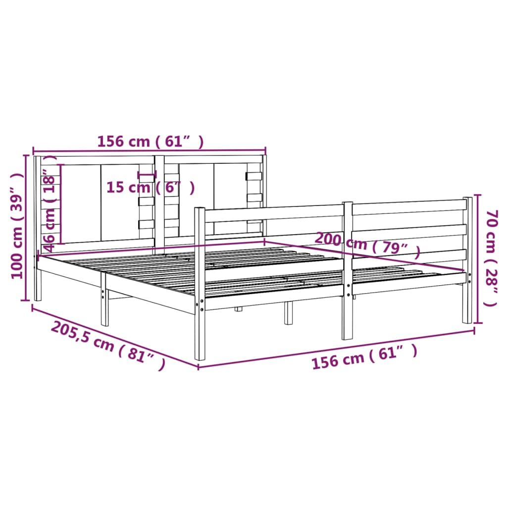 Cadre de lit sans matelas blanc 150x200 cm bois de pin massif - XIOS