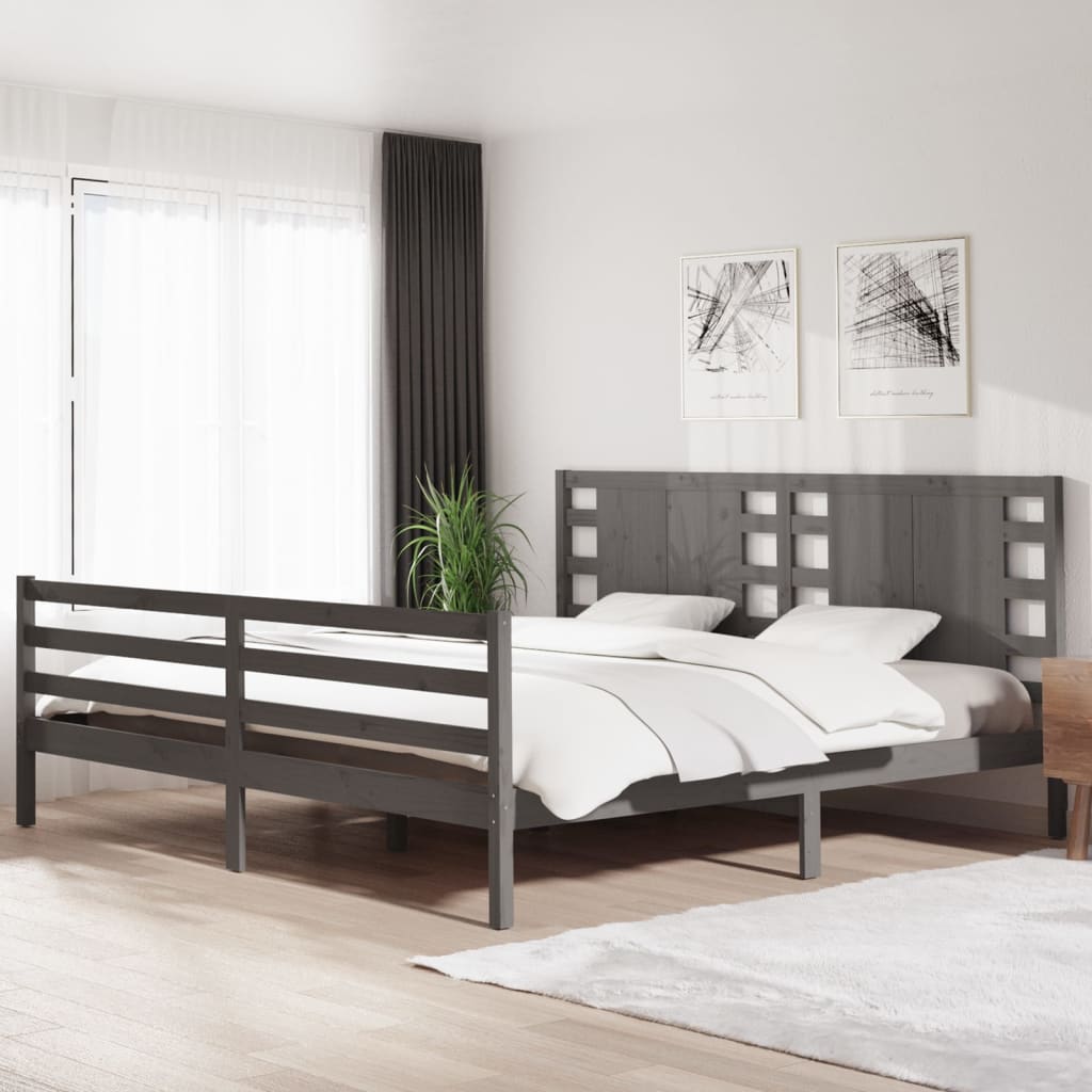 Cadre de lit sans matelas gris 200x200 cm bois massif de pin - XIOS