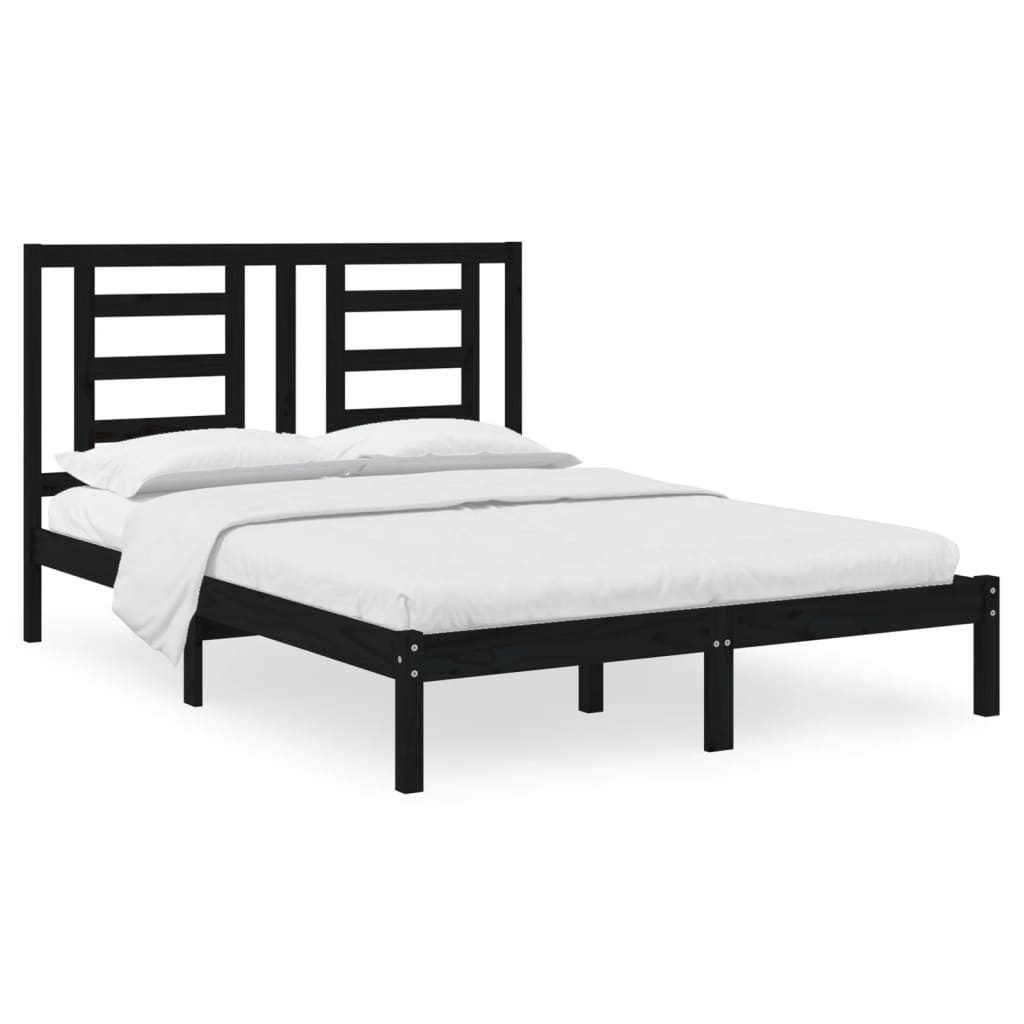 Cadre de lit sans matelas noir 140x190 cm bois de pin massif - XIOS
