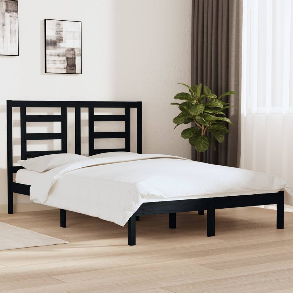 Cadre de lit sans matelas noir 140x190 cm bois de pin massif - XIOS