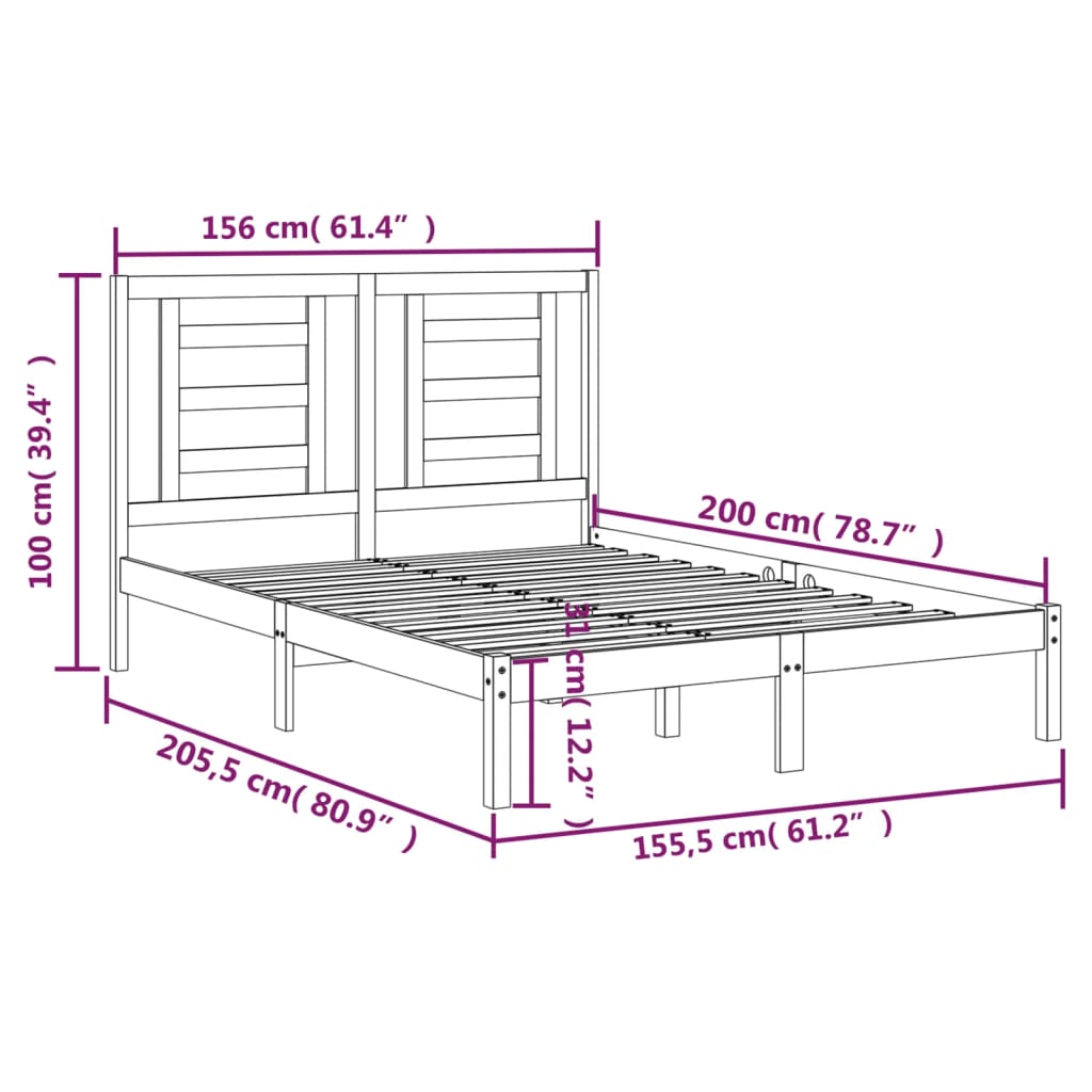 Cadre de lit sans matelas 150x200 cm bois de pin massif - XIOS