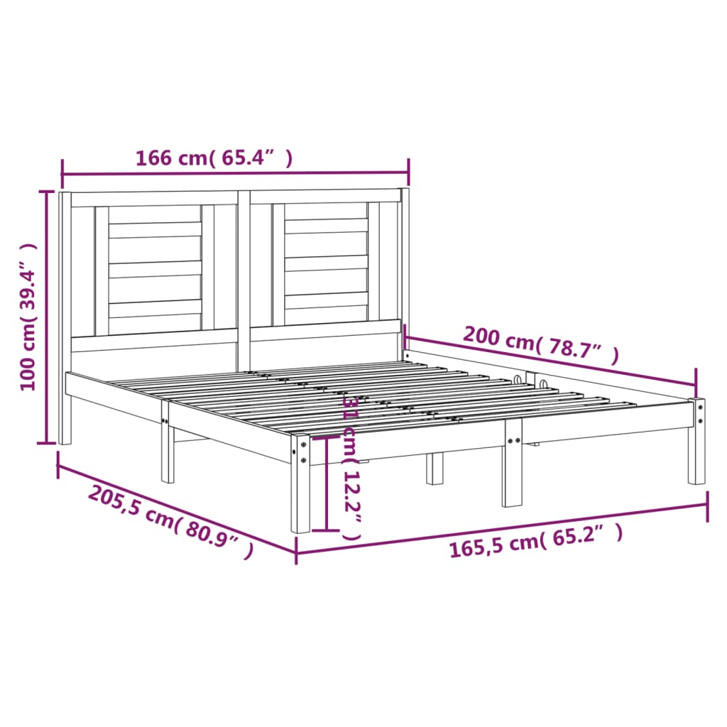 Cadre de lit sans matelas 160x200 cm bois massif de pin - XIOS