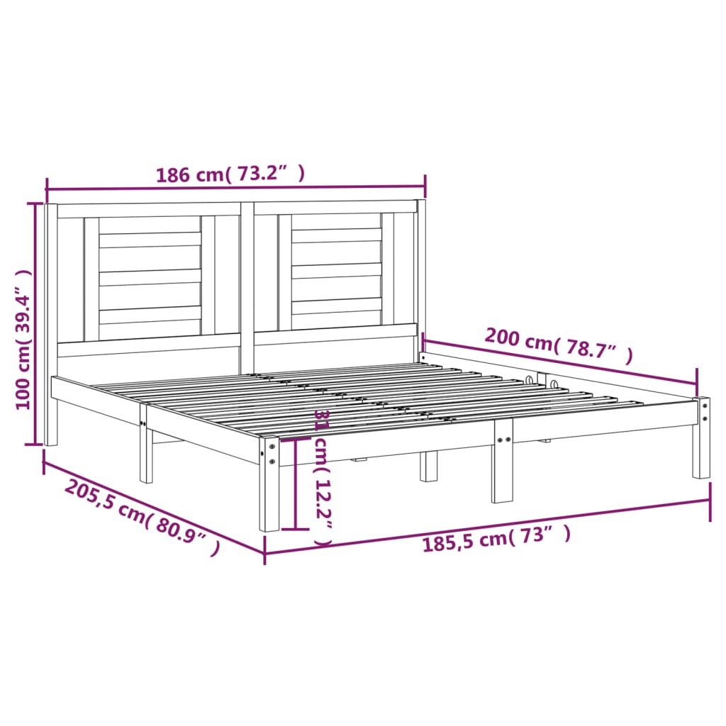 Cadre de lit sans matelas blanc 180x200 cm bois massif - XIOS