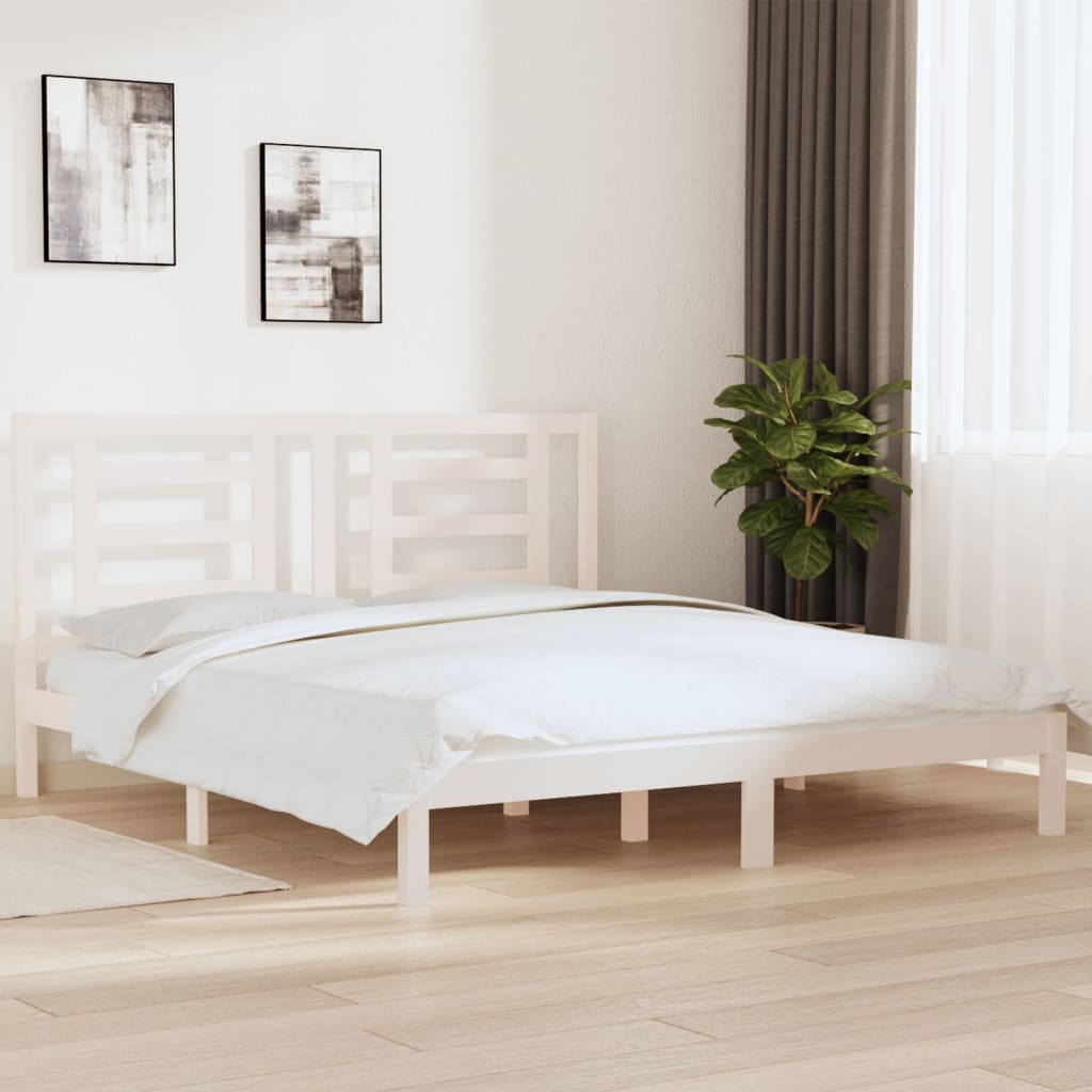 Cadre de lit sans matelas blanc 180x200 cm bois massif - XIOS