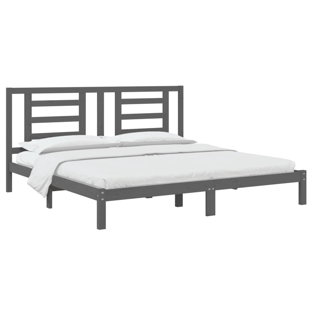 Cadre de lit sans matelas gris 200x200 cm bois massif de pin - XIOS