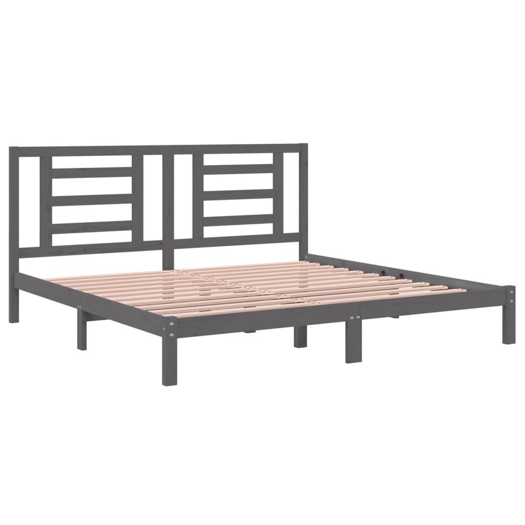 Cadre de lit sans matelas gris 200x200 cm bois massif de pin - XIOS