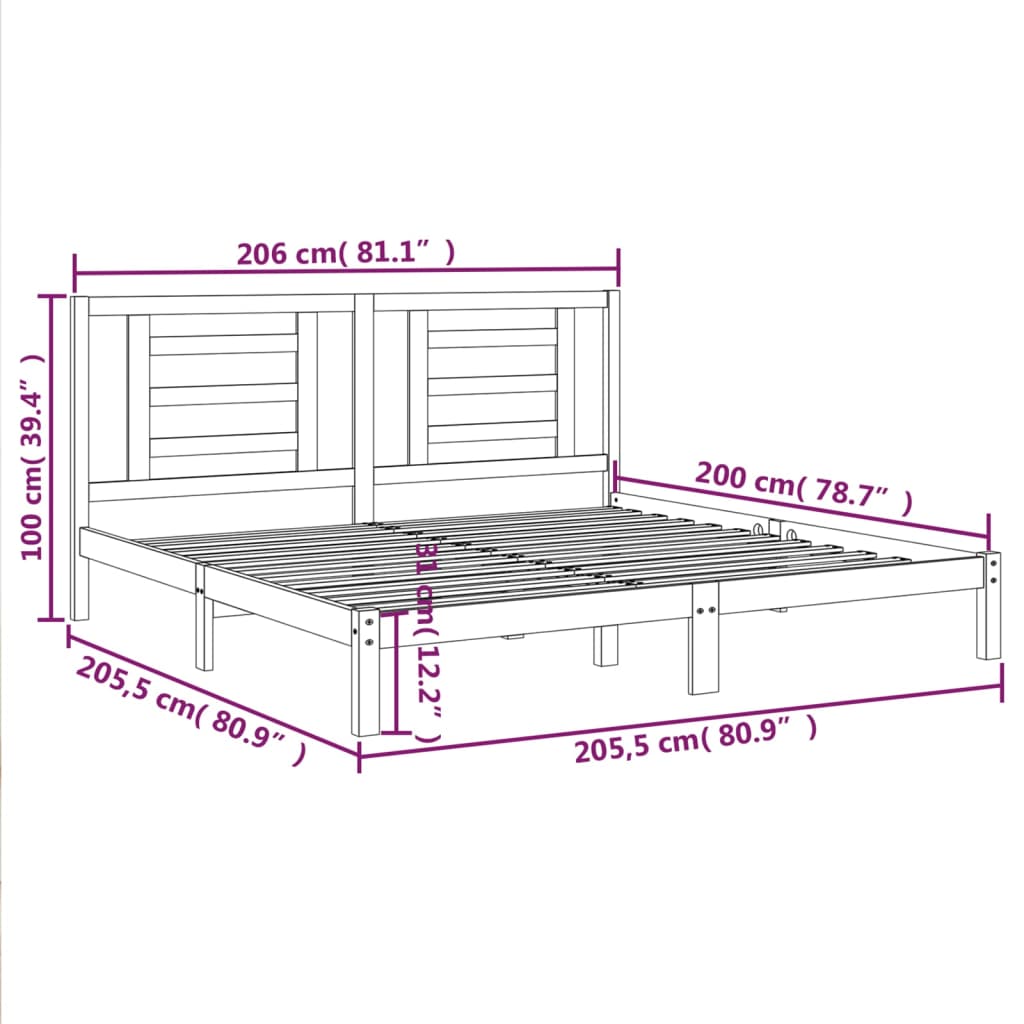Cadre de lit sans matelas gris 200x200 cm bois massif de pin - XIOS