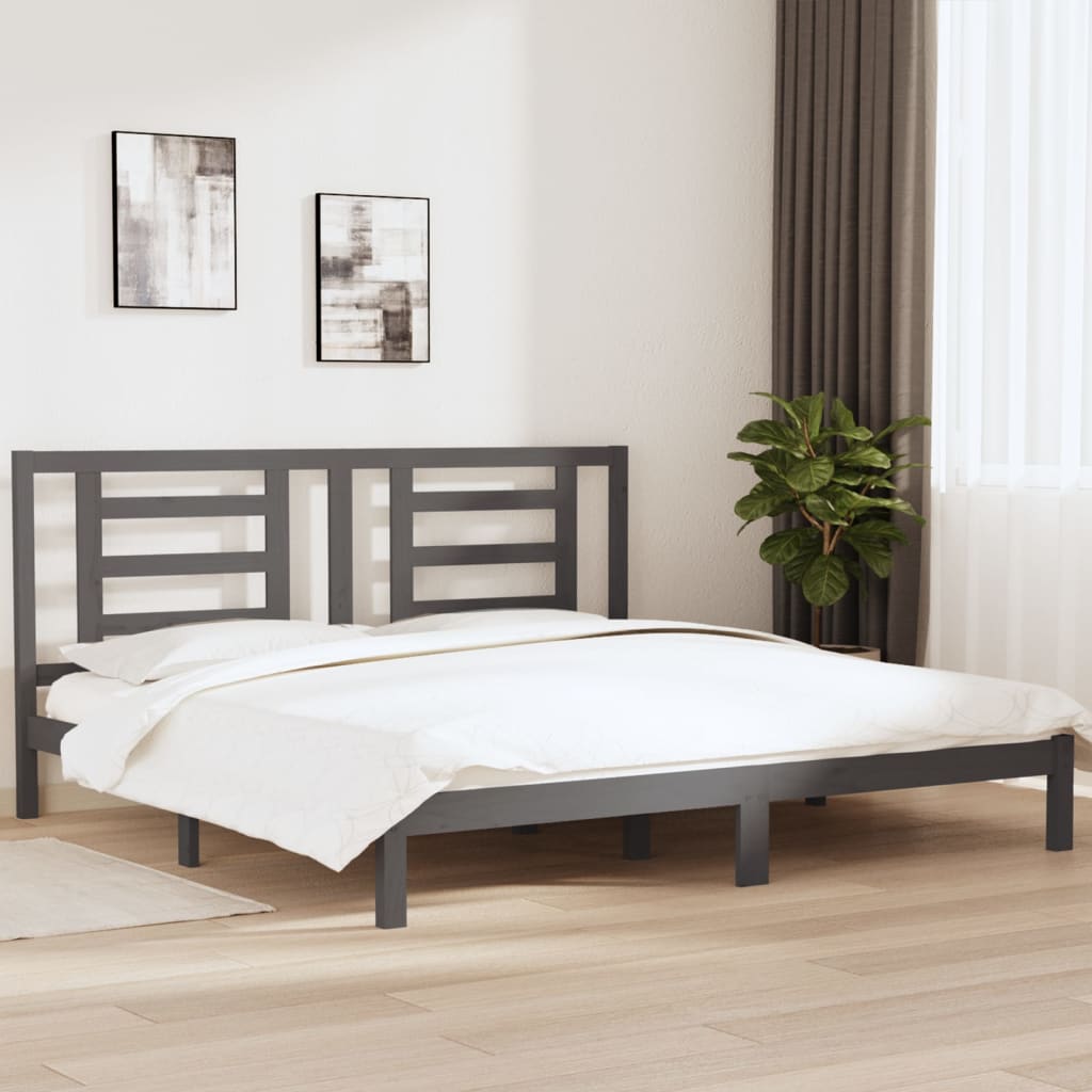 Cadre de lit sans matelas gris 200x200 cm bois massif de pin - XIOS