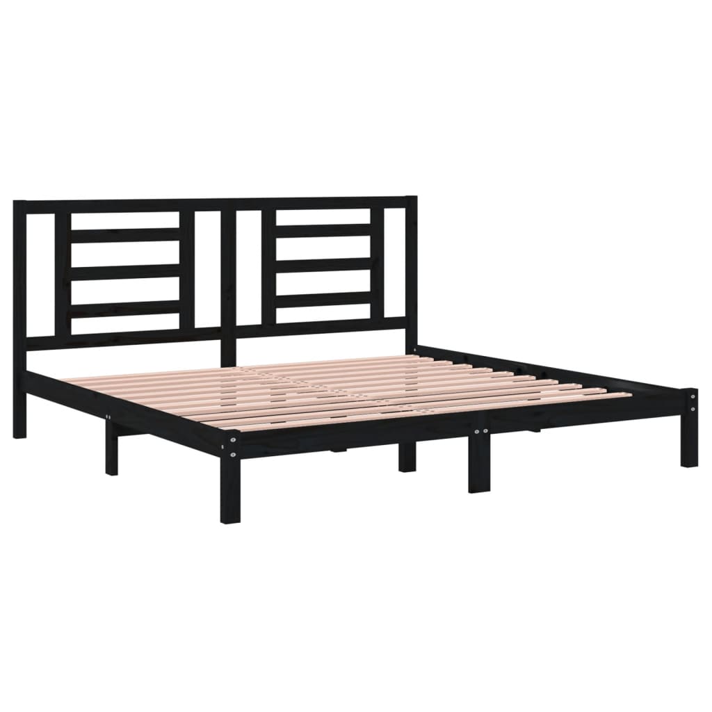 Cadre de lit sans matelas noir 200x200 cm bois massif de pin - XIOS