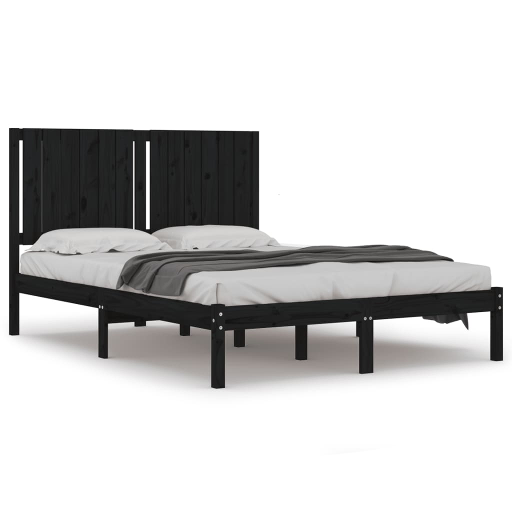 Cadre de lit sans matelas noir 140x190 cm bois de pin massif - XIOS