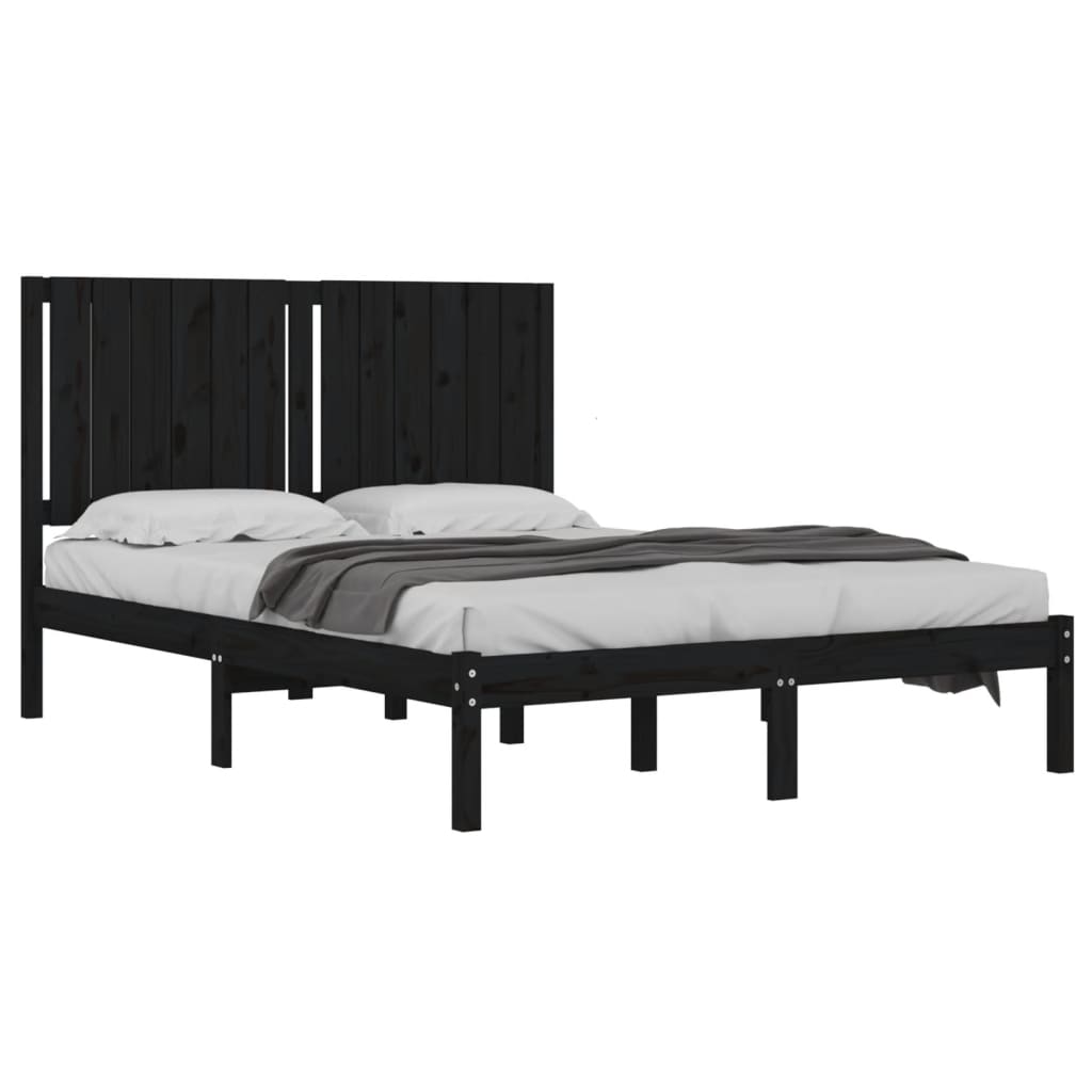 Cadre de lit sans matelas noir 140x190 cm bois de pin massif - XIOS