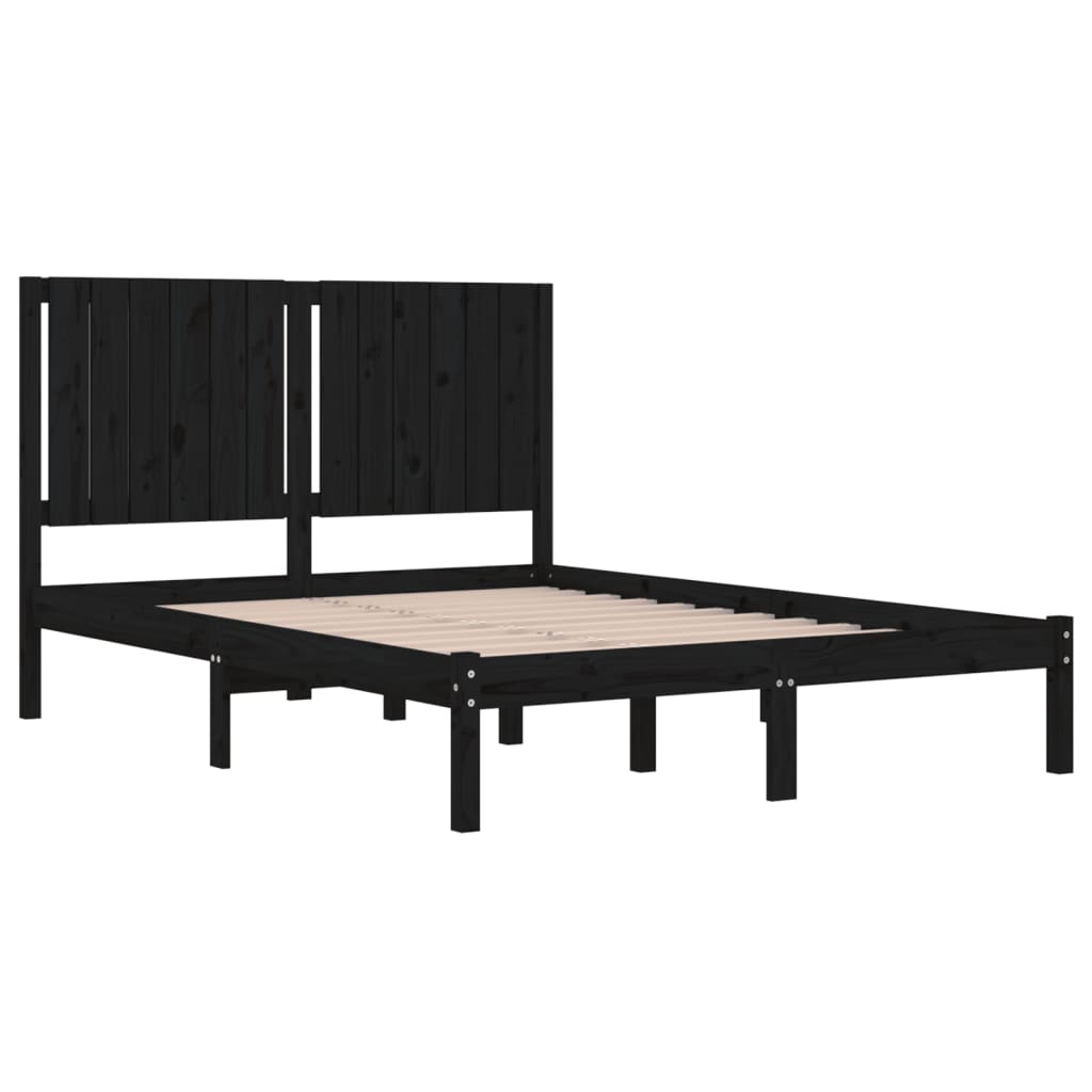 Cadre de lit sans matelas noir 140x190 cm bois de pin massif - XIOS