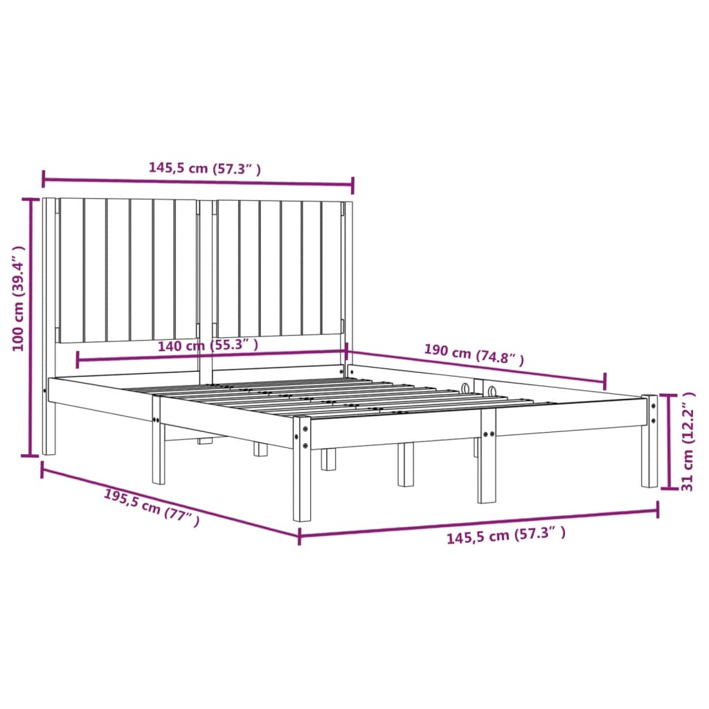 Cadre de lit sans matelas noir 140x190 cm bois de pin massif - XIOS