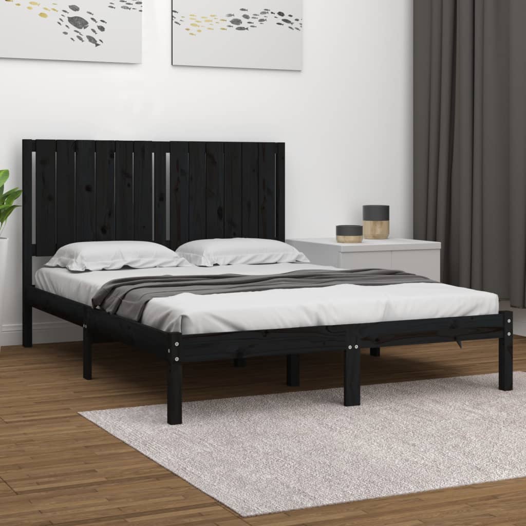 Cadre de lit sans matelas noir 140x190 cm bois de pin massif - XIOS