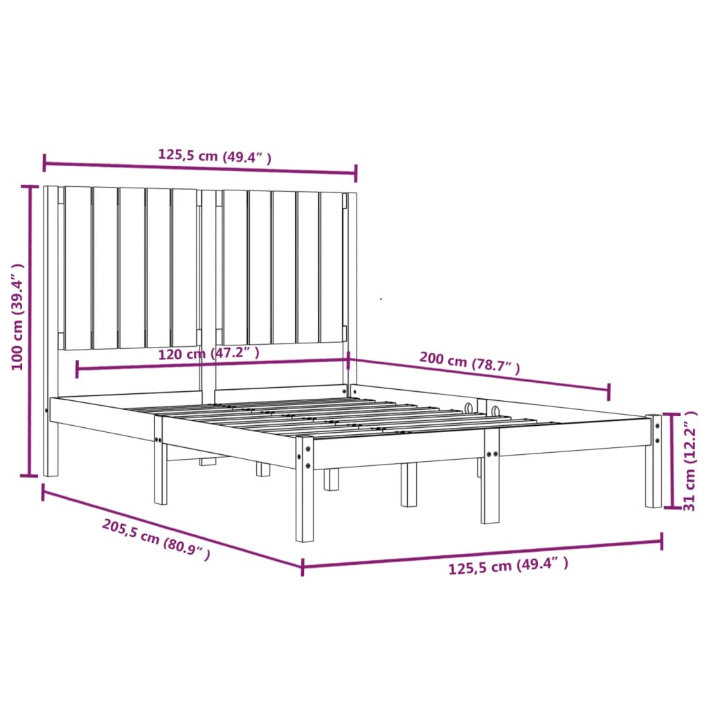 Cadre de lit sans matelas blanc 120x200 cm bois de pin massif - XIOS