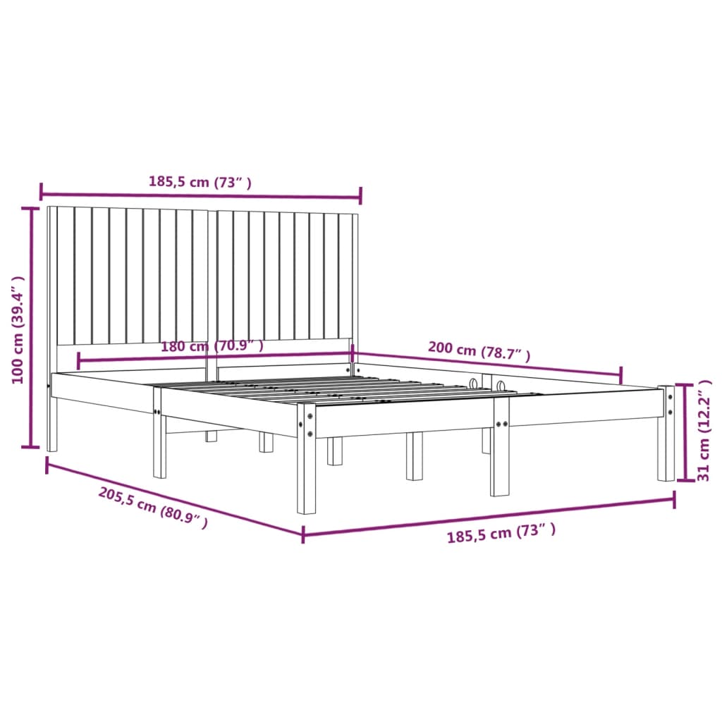 Cadre de lit sans matelas 180x200 cm bois massif - XIOS
