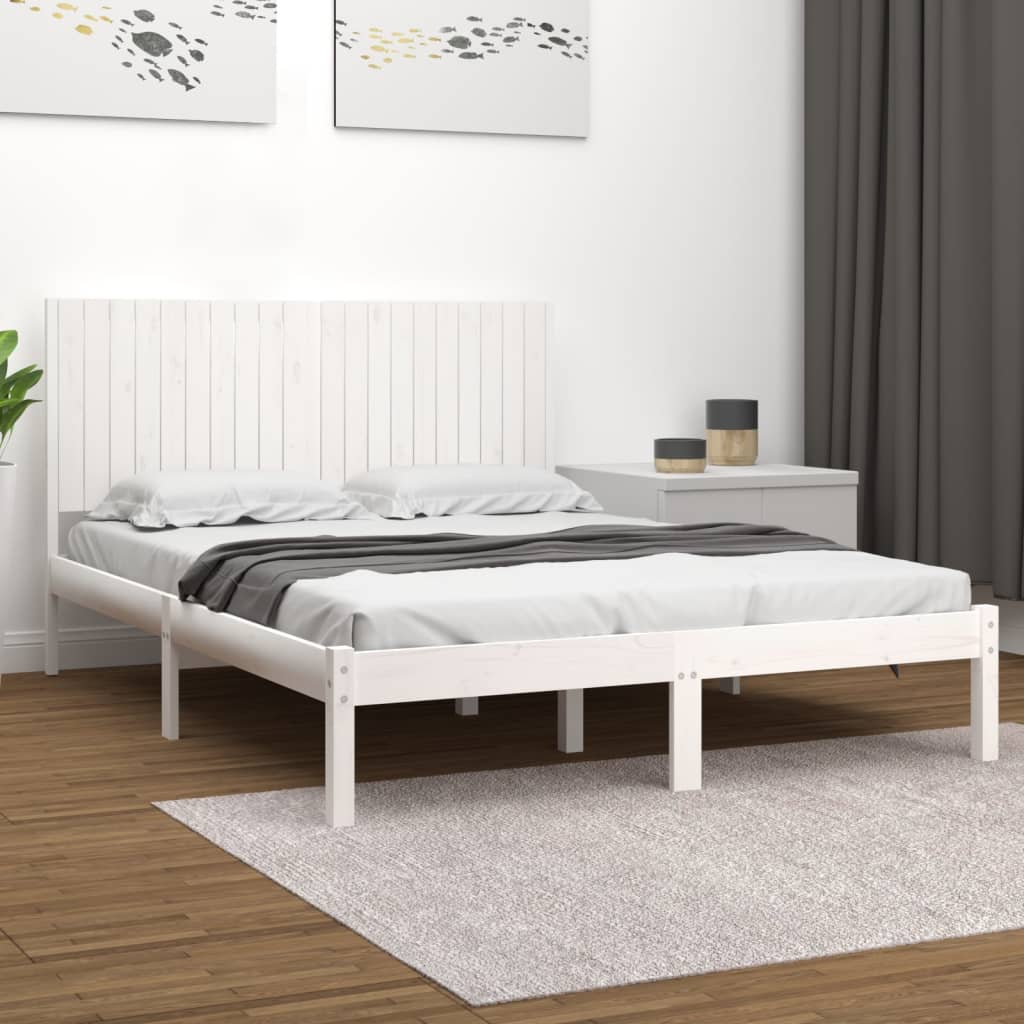 Cadre de lit sans matelas blanc 200x200 cm bois massif de pin - XIOS