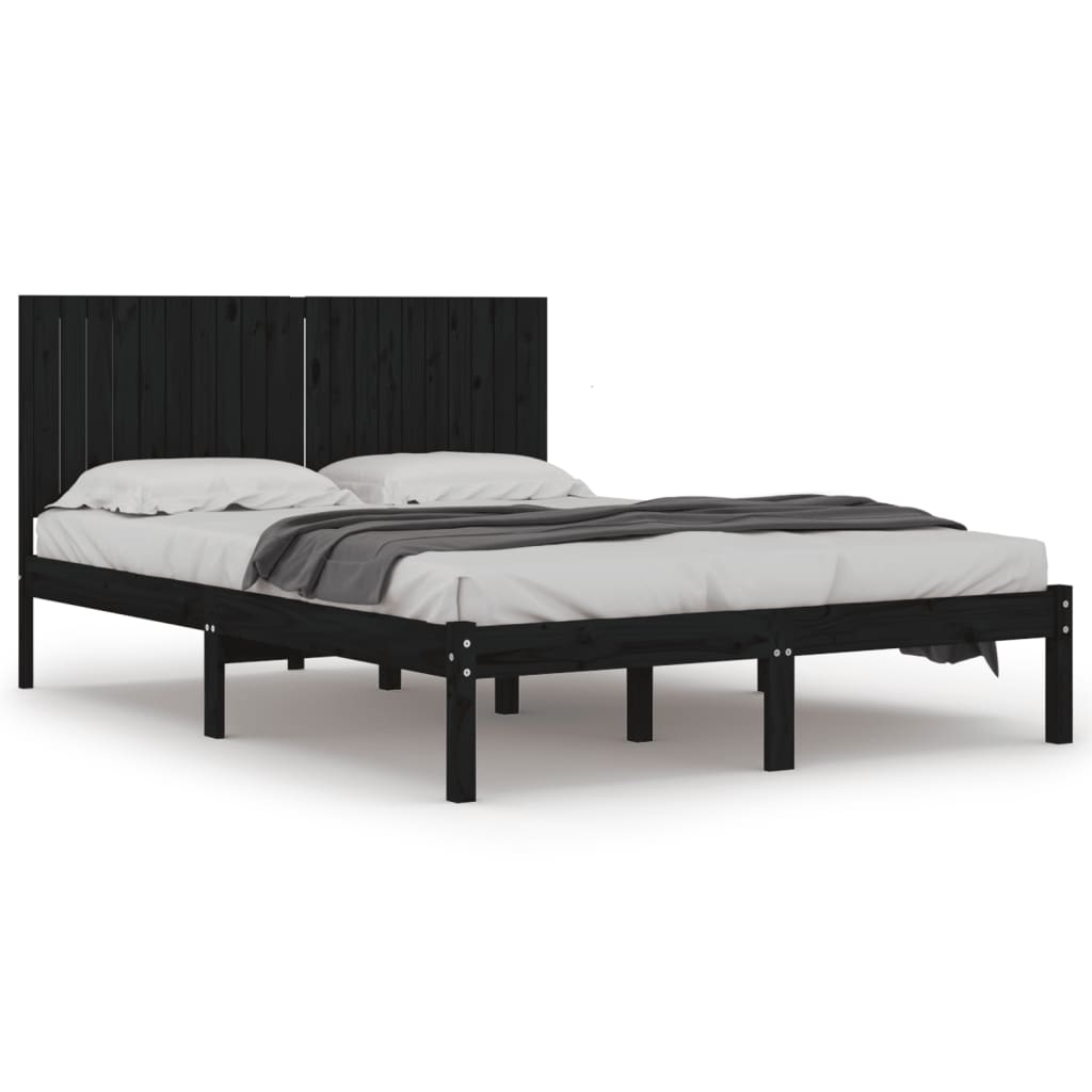 Cadre de lit sans matelas noir 200x200 cm bois massif de pin - XIOS