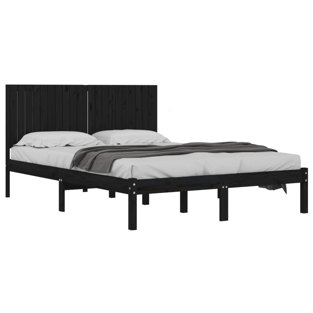 Cadre de lit sans matelas noir 200x200 cm bois massif de pin - XIOS
