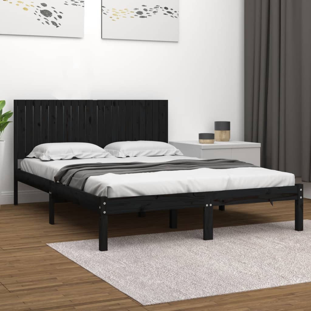 Cadre de lit sans matelas noir 200x200 cm bois massif de pin - XIOS