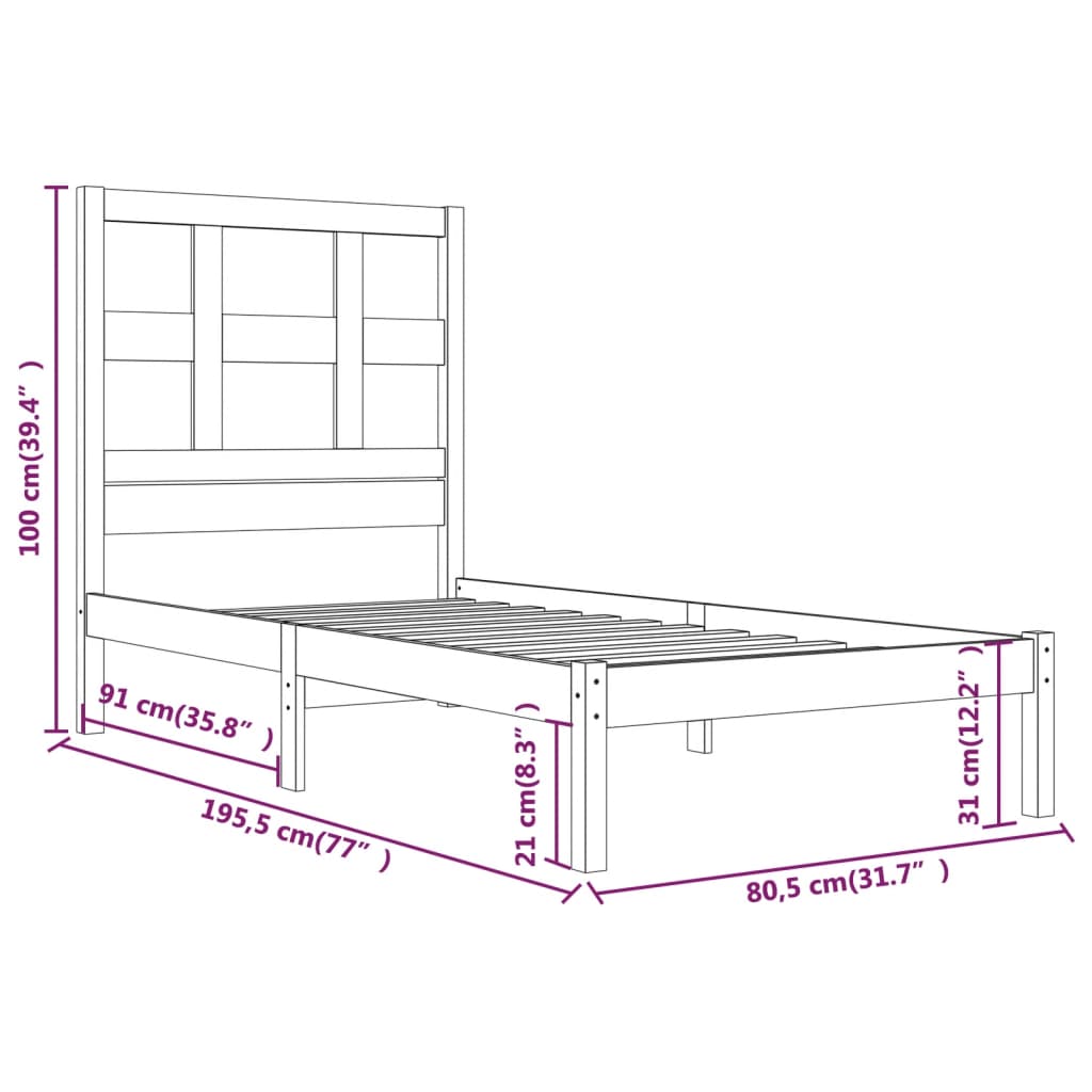 Cadre de lit sans matelas blanc 75x190 cm bois de pin massif - XIOS
