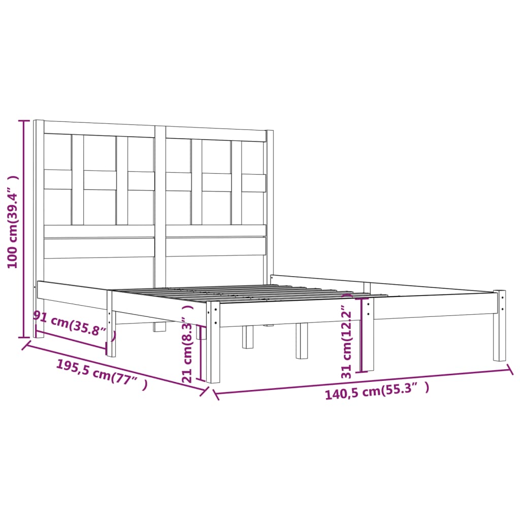 Cadre de lit sans matelas 135x190 cm bois de pin massif - XIOS