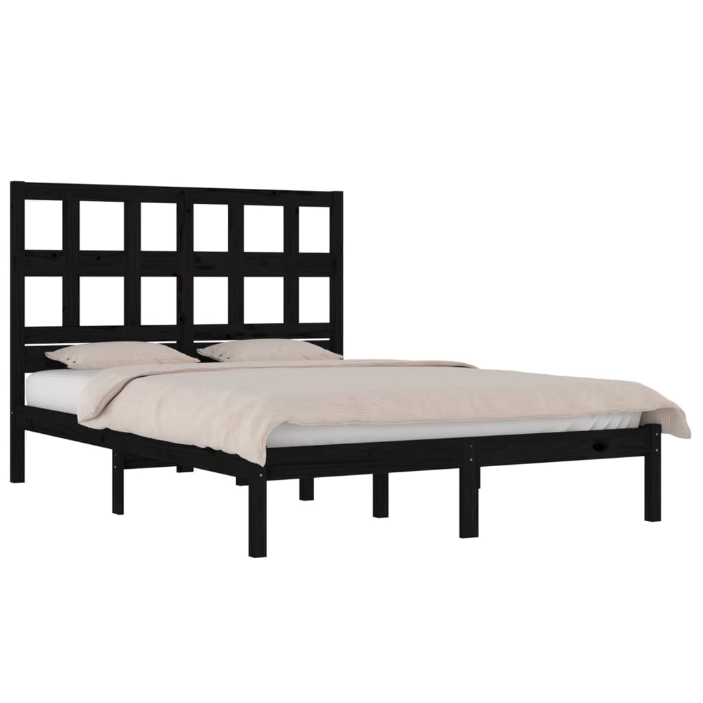 Cadre de lit sans matelas noir 140x190 cm bois de pin massif - XIOS