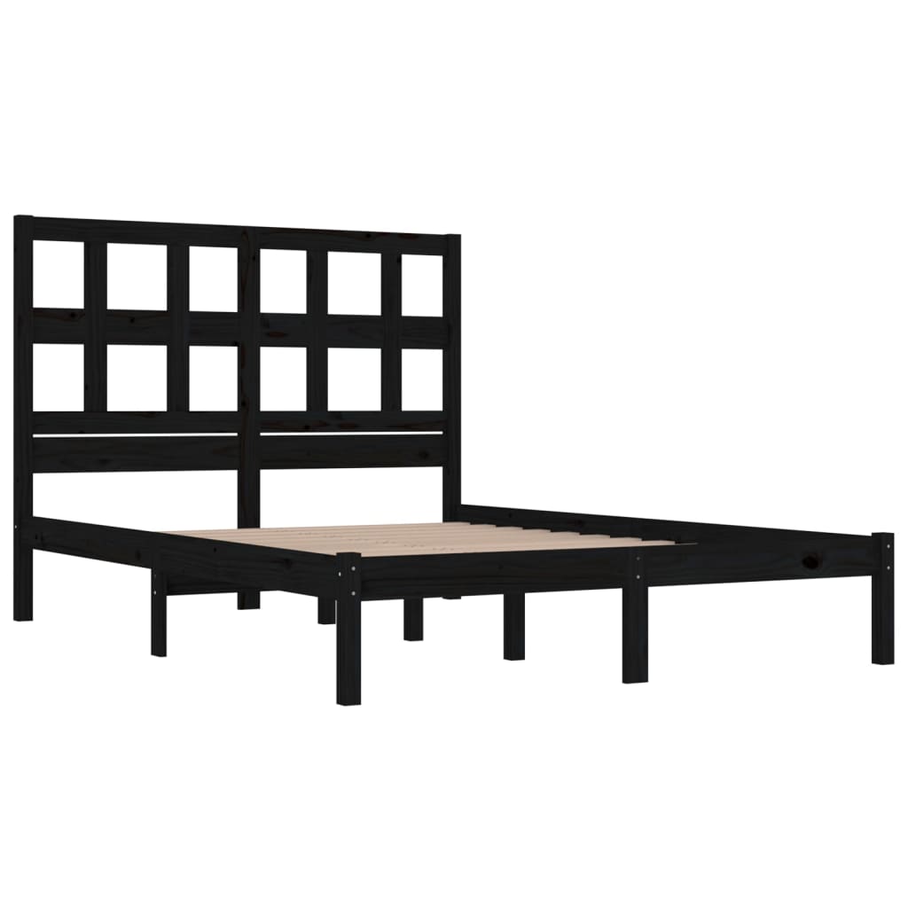 Cadre de lit sans matelas noir 140x190 cm bois de pin massif - XIOS