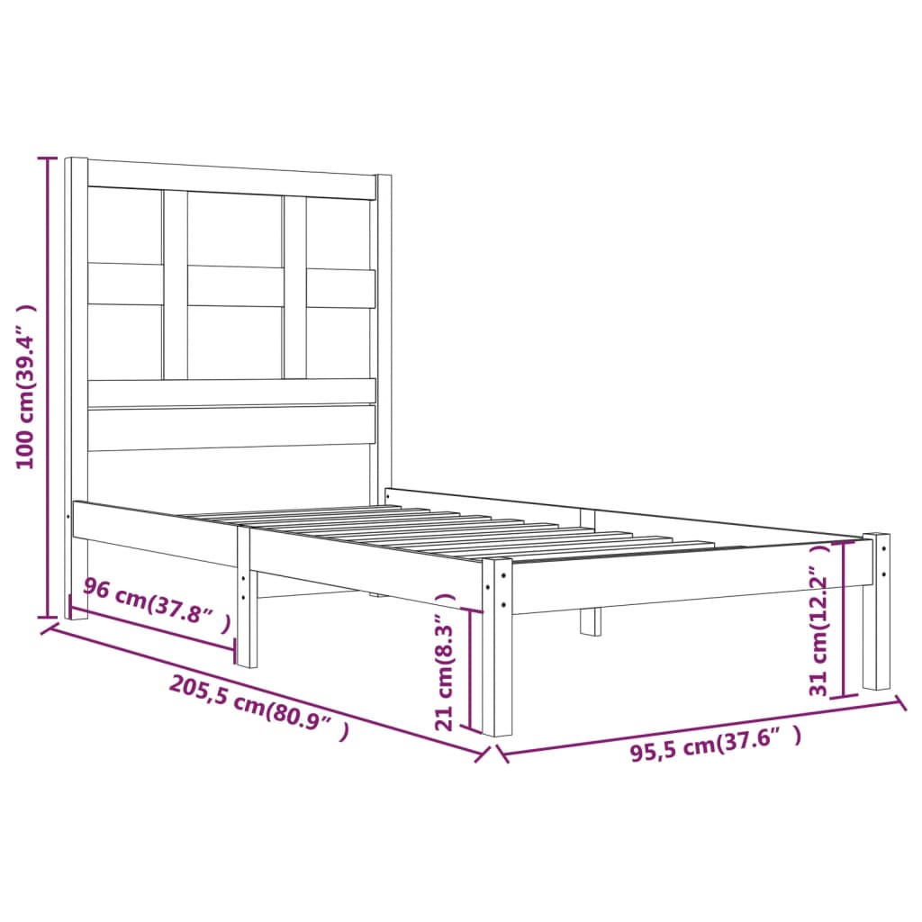 Cadre de lit sans matelas 90x200 cm bois de pin massif - XIOS