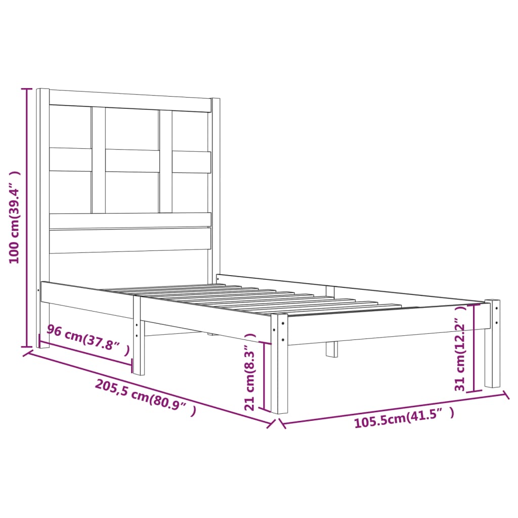 Cadre de lit sans matelas marron miel 100x200cm bois pin massif - XIOS