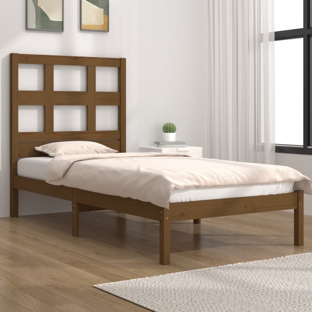 Cadre de lit sans matelas marron miel 100x200cm bois pin massif - XIOS