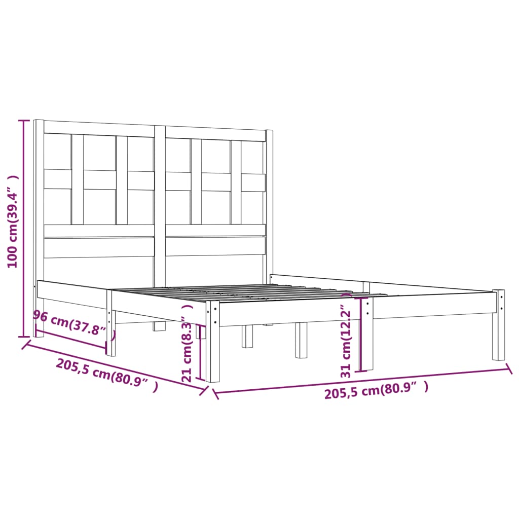 Cadre de lit sans matelas 200x200 cm bois massif de pin - XIOS