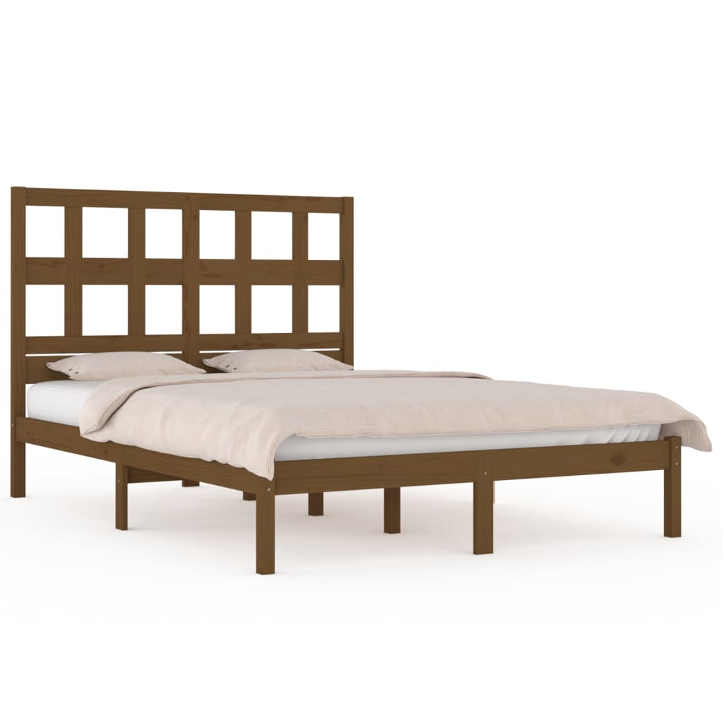 Cadre de lit sans matelas marron miel 200x200cm bois pin massif - XIOS