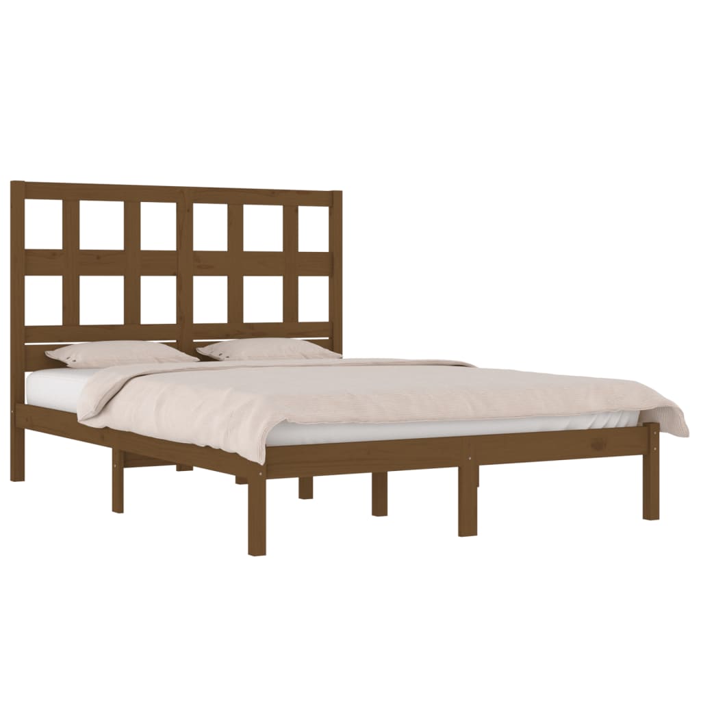 Cadre de lit sans matelas marron miel 200x200cm bois pin massif - XIOS