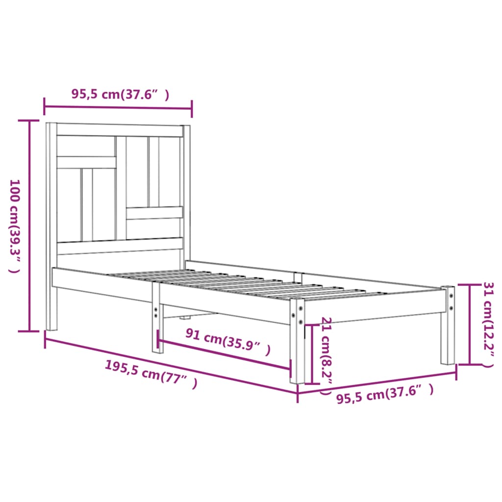 Cadre de lit sans matelas 90x190 cm bois de pin massif - XIOS