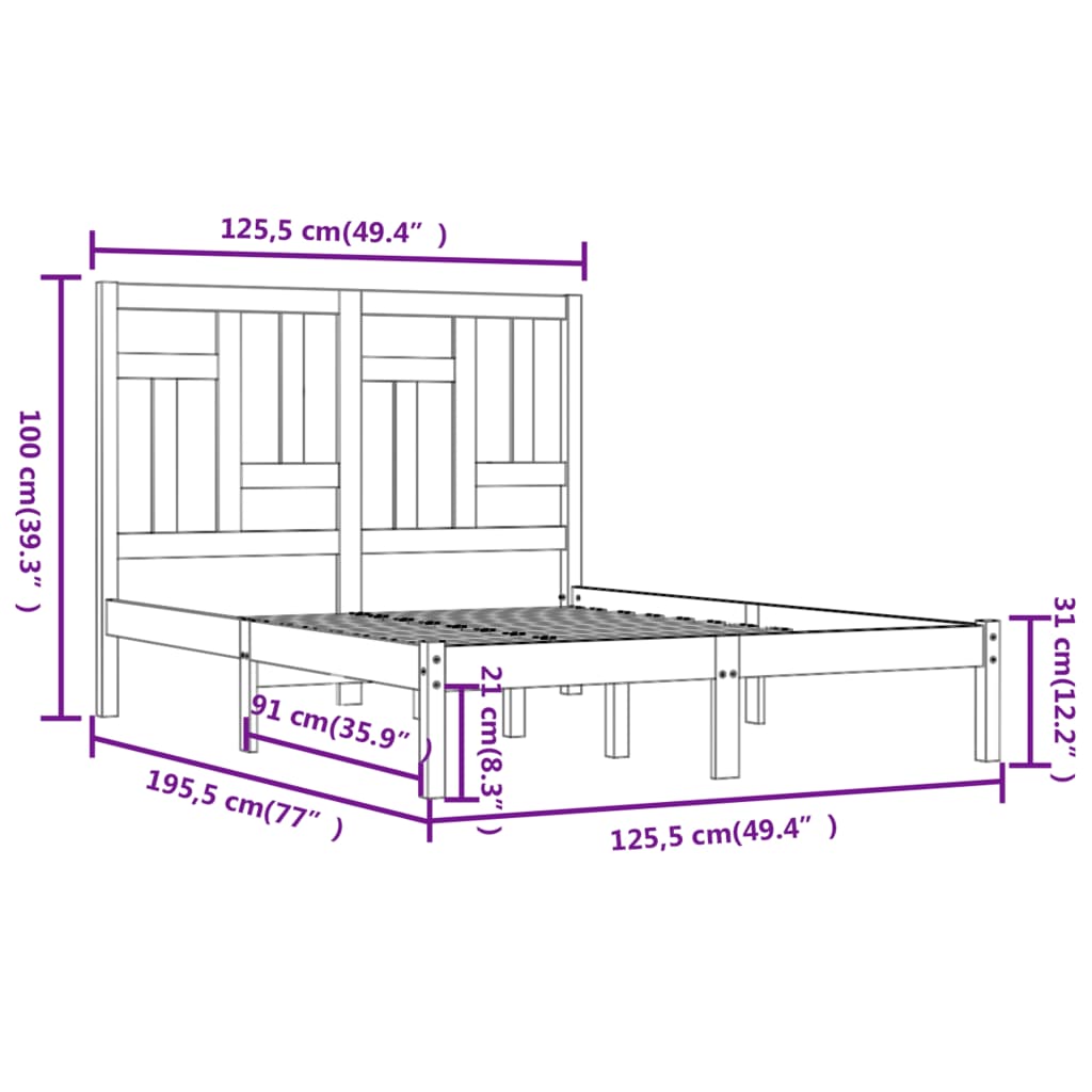 Cadre de lit sans matelas blanc 120x190 cm bois massif - XIOS