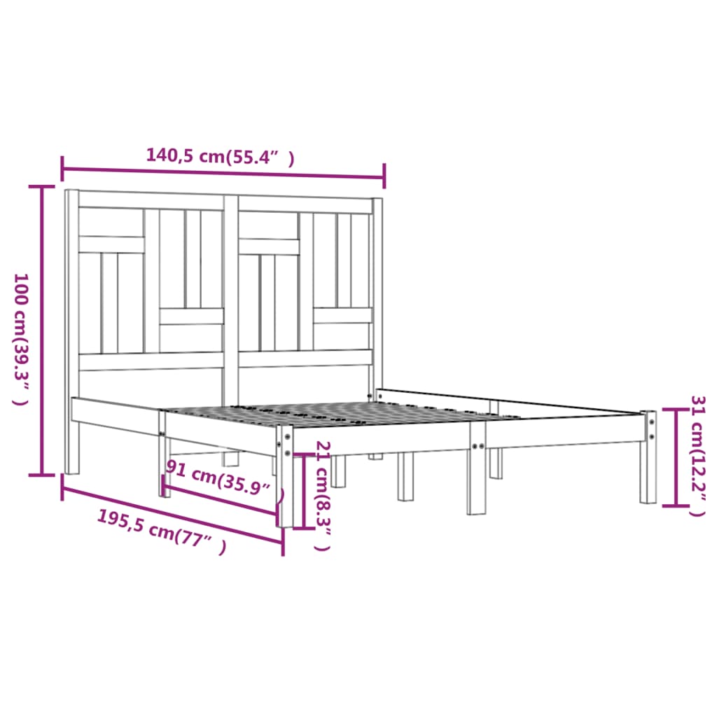 Cadre de lit sans matelas 135x190 cm bois massif - XIOS