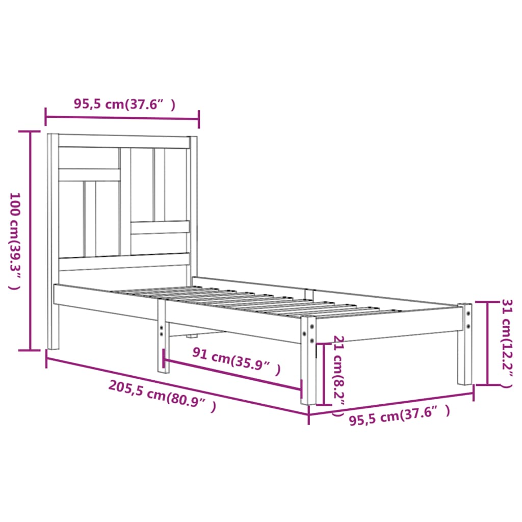 Cadre de lit sans matelas 90x200 cm bois de pin massif - XIOS