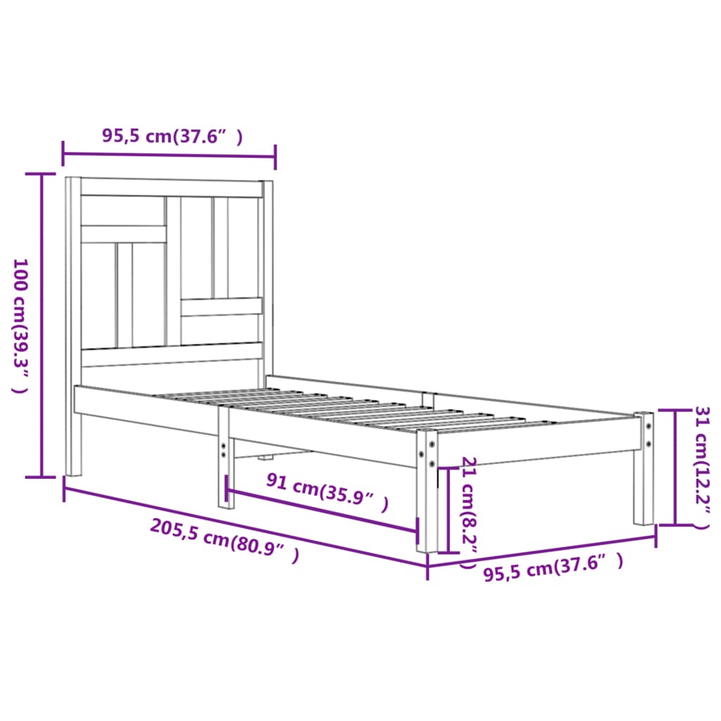 Cadre de lit sans matelas blanc 90x200 cm bois de pin massif - XIOS