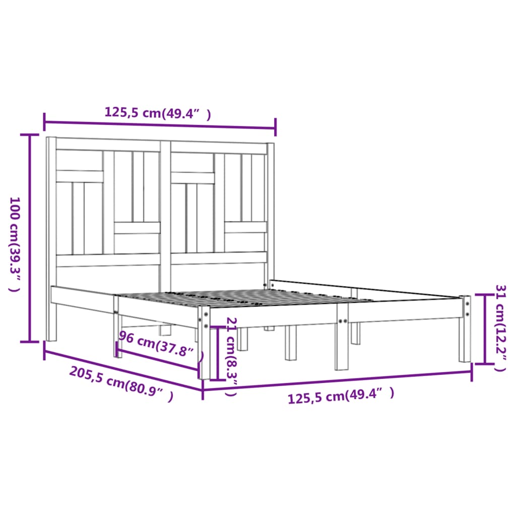 Cadre de lit sans matelas blanc 120x200 cm bois de pin massif - XIOS