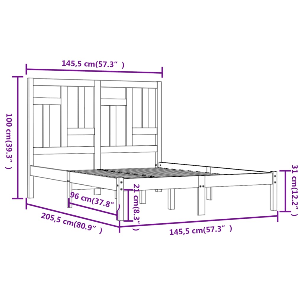 Cadre de lit sans matelas blanc 140x200 cm bois de pin massif - XIOS