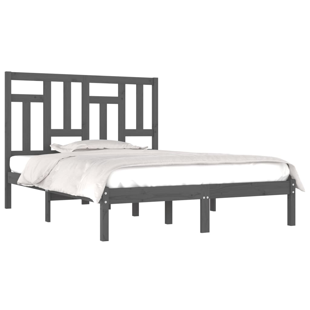 Cadre de lit sans matelas gris 200x200 cm bois massif de pin - XIOS