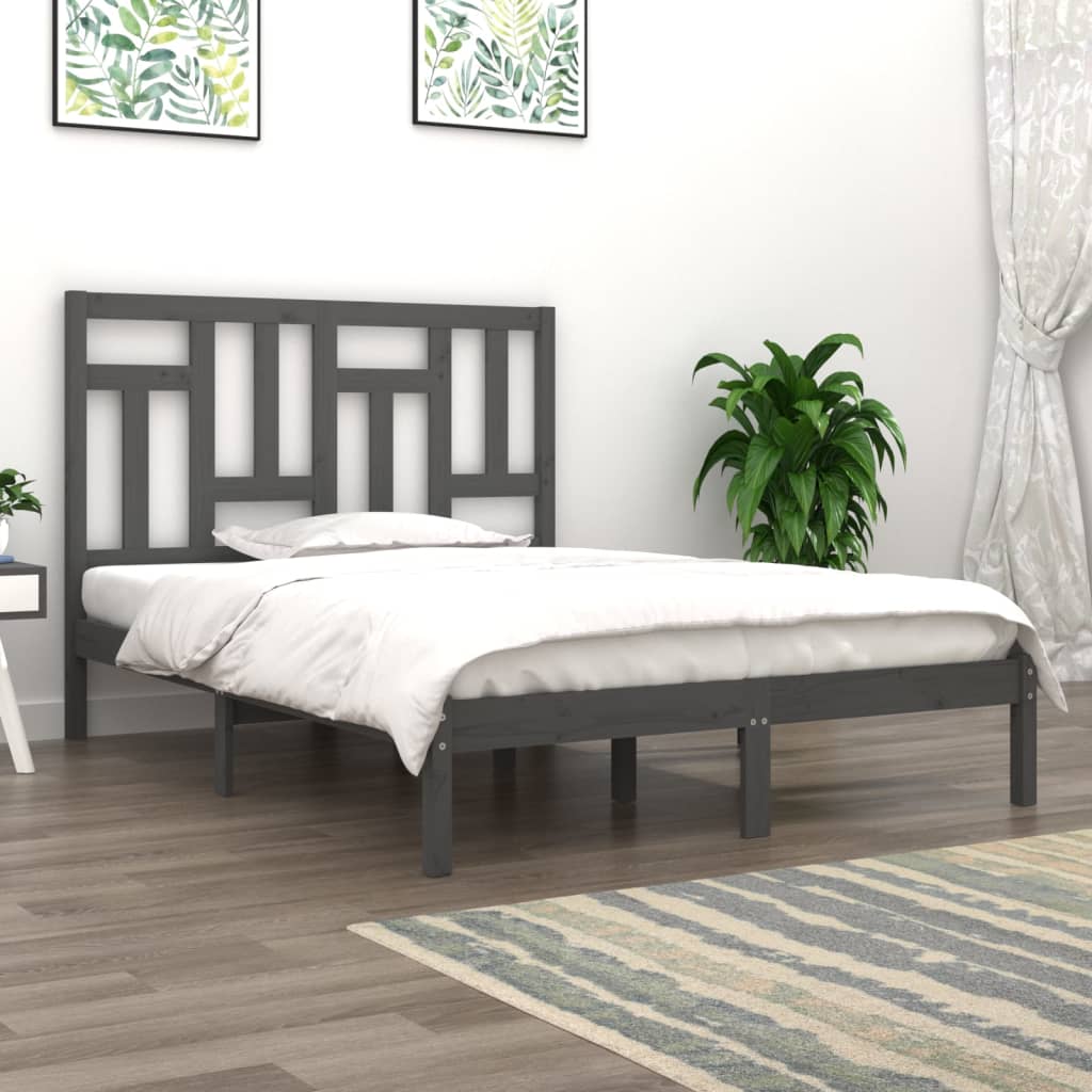 Cadre de lit sans matelas gris 200x200 cm bois massif de pin - XIOS