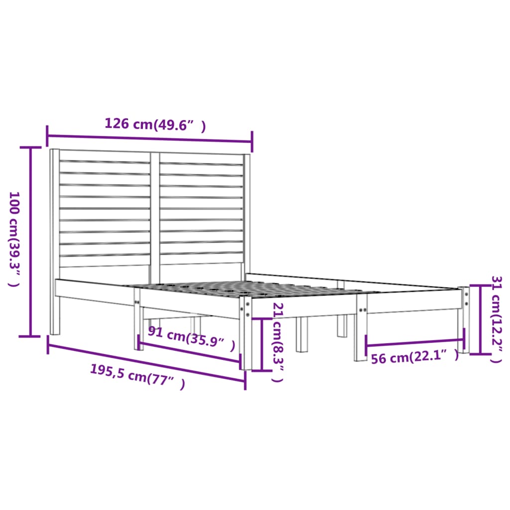 Cadre de lit sans matelas 120x190 cm bois massif - XIOS